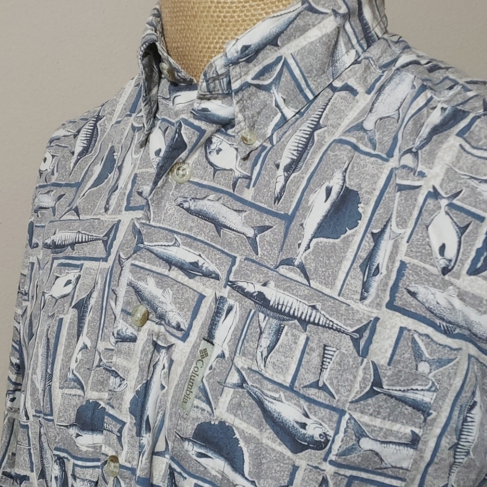 Columbia fish pattern short sleeve button down